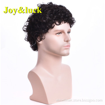 Wholesale Wigs for Men Black Color Daily or Party  Male Hairstyle Short Natural Kinky Curly Men Wigs Synthetic Hair Wigs